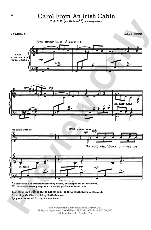 Carol from an Irish Cabin – SATB or Unison Choral Octavo (Digital Download)