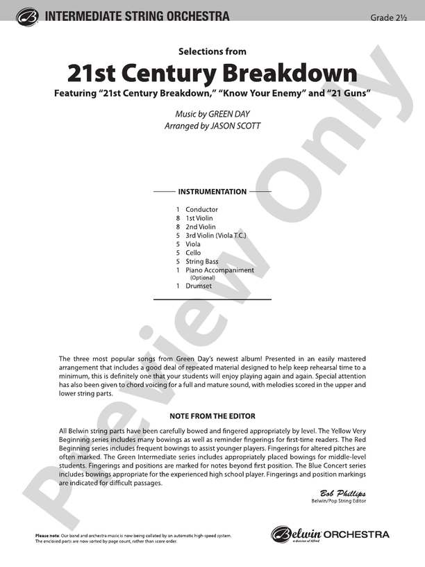 21st Century Breakdown, Selections from – String Orchestra Conductor Score & Parts (Digital Download)
