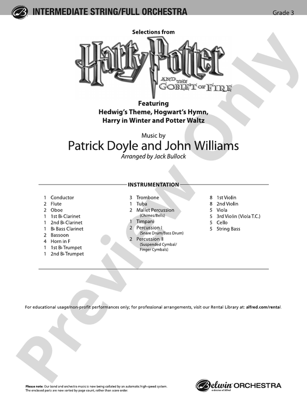 Harry Potter and the Goblet of Fire,™ Selections from – Full Orchestra Conductor Score & Parts (Digital Download)