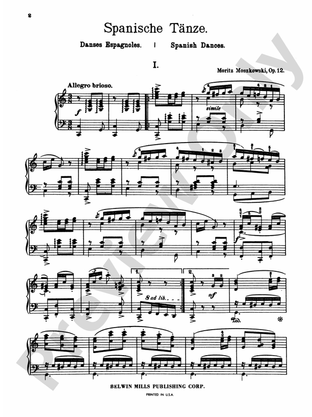 Moszkowski - Spanish Dances, Op. 12 - Piano Solo (Digital Download)