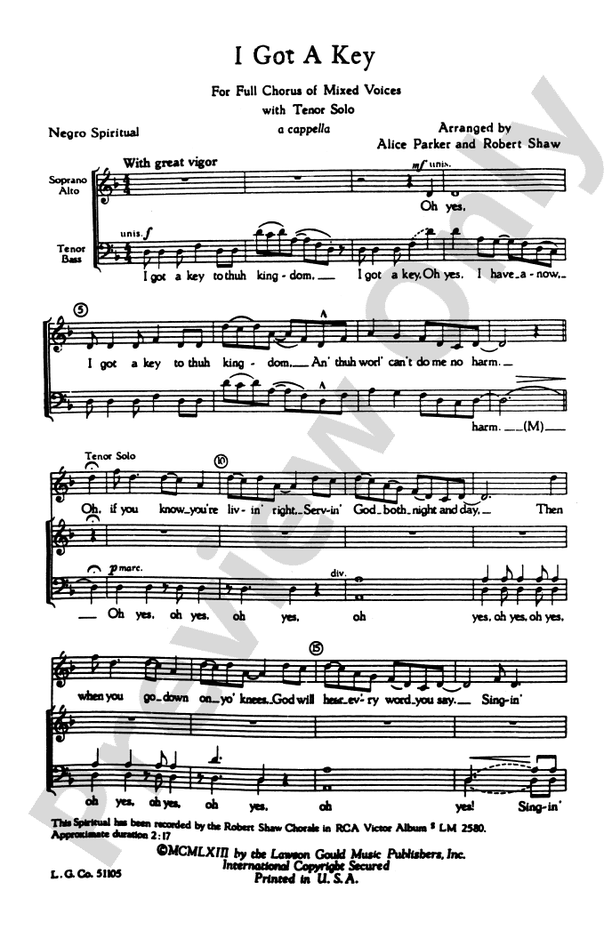 I Got a Key – SATB Choral Octavo - Digital Sheet Music Download (Digital Download)