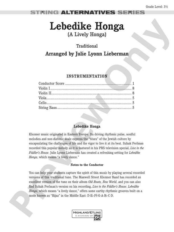 Lebedike Honga (A Lively Honga) – String Orchestra Conductor Score & Parts (Digital Download)