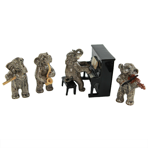 Elephant Musicians Porcelain Figurine Set Violin Saxophone Flute Piano