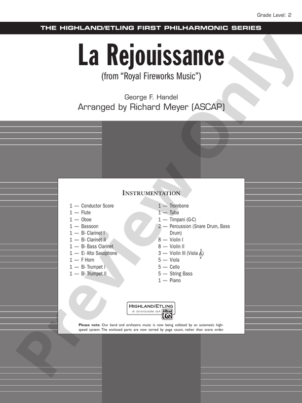 La Rejouissance (from Royal Fireworks Music) – Full Orchestra Conductor Score & Parts (Digital Download)