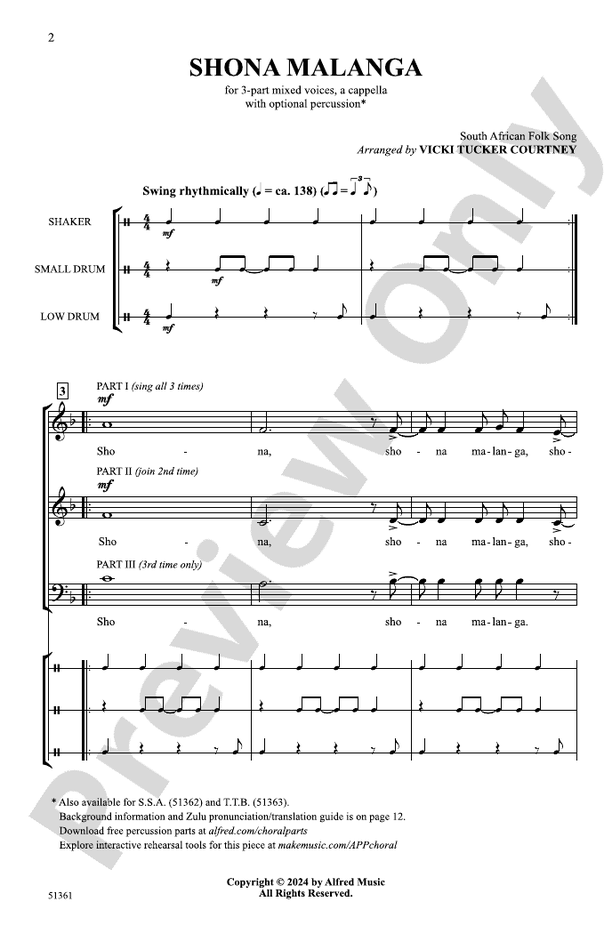 Shona Malanga - 3 Part Mixed A Cappella Choral Octavo (Digital Download)