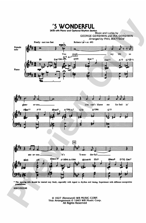 S Wonderful - Arr.Phil Mattson - SATB Choral Octavo (Digital Download)
