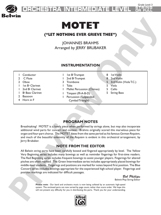 Motet – Full Orchestra Conductor Score & Parts (Digital Download)