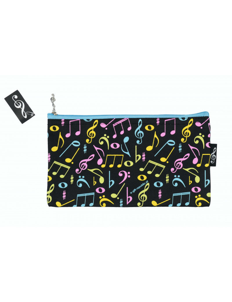 Music Pencil Case Black with Colourful Notes