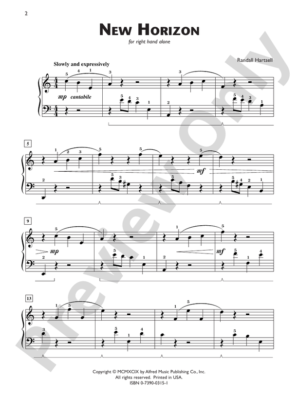 New Horizon (for right hand alone) - Piano Solo (Digital Download)
