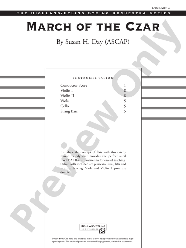 March of the Czar – String Orchestra Conductor Score & Parts (Digital Download)
