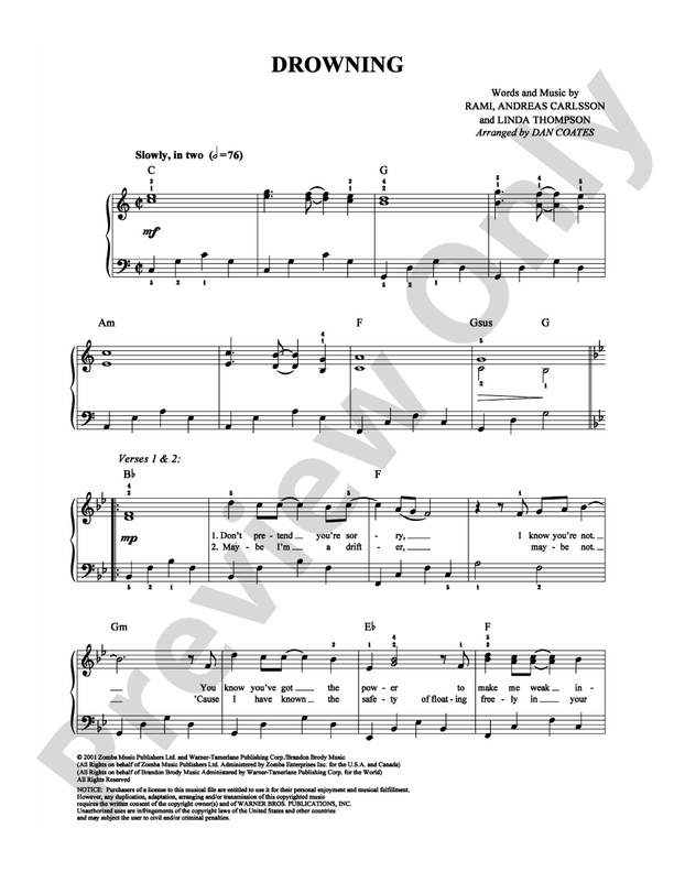 Drowning - Arr. Dan Coates - Easy Piano (Digital Download)