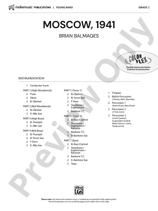 Moscow, 1941 – Concert Band Conductor Score & Parts - ColorFlex version (Digital Download)