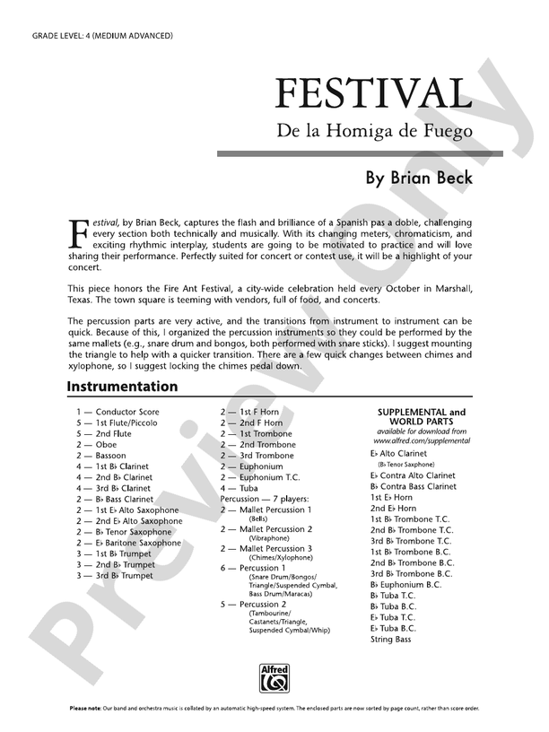 Festival - Concert Band Conductor Score & Parts(Digital Download)