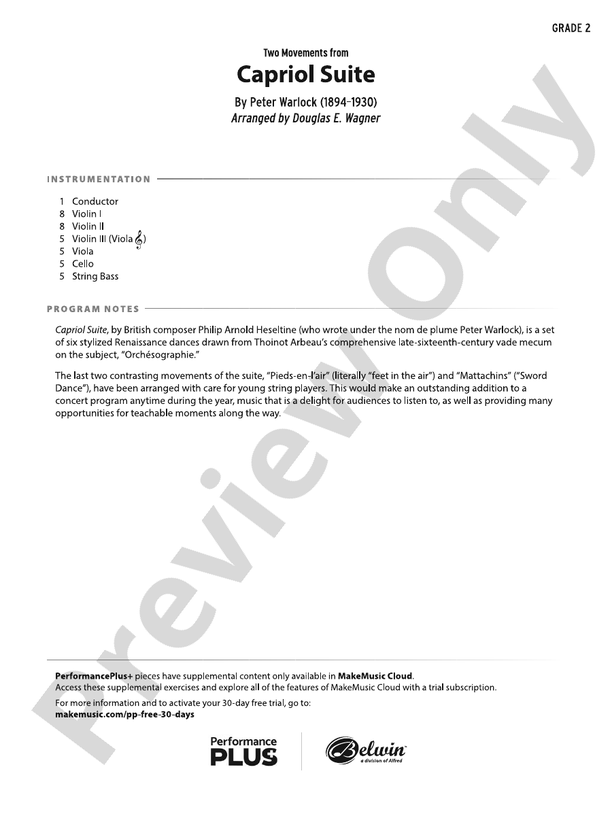 Capriol Suite – String Orchestra Conductor Score & Parts (Digital Download)