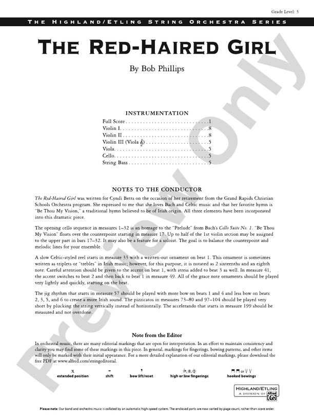 The Red-Haired Girl - String Orchestra Conductor Score & Parts (Digital Download)