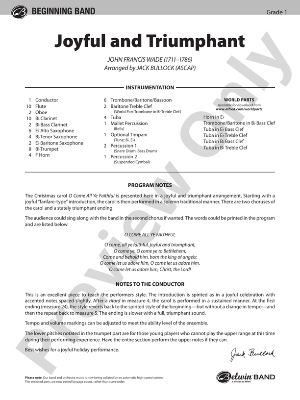 Joyful and Triumphant - Concert Band Conductor Score & Parts (Digital Download)