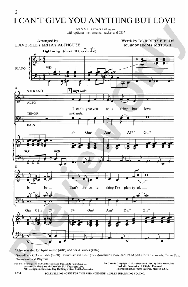 I Can't Give You Anything but Love – SATB Choral Octavo - Digital Sheet Music Download (Digital Download)