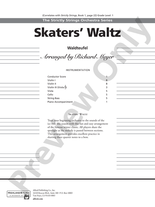 Skaters' Waltz – String Orchestra Conductor Score & Parts (Digital Download)