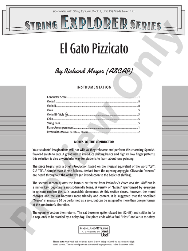 El Gato Pizzicato – String Orchestra Conductor Score & Parts (Digital Download)