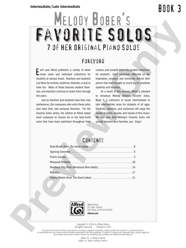 Melody Bober's Favorite Solos, Book 3 - Piano (Digital Download)