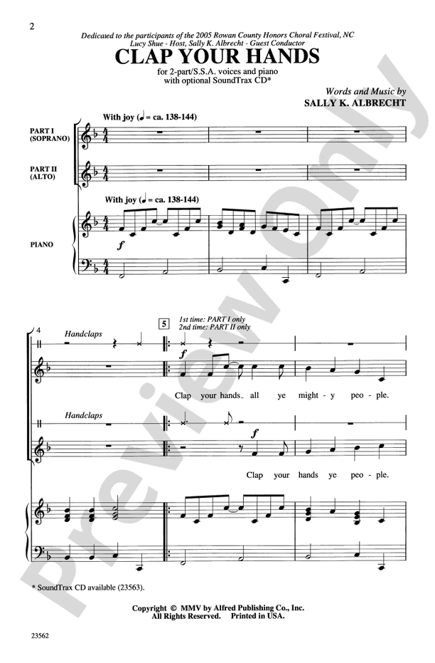 Clap Your Hands – 2-Part/SSA Choral Octavo (Digital Download)