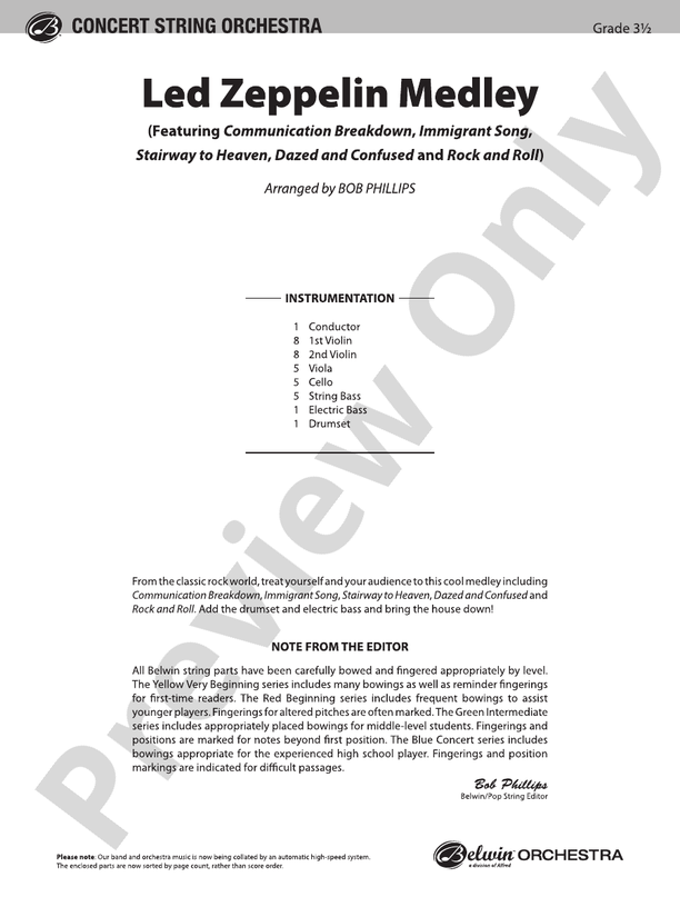 Led Zeppelin Medley – String Orchestra Conductor Score & Parts (Digital Download)