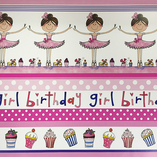 Ballet Wrapping Paper Birthday Girl Ballerinas and Cupcakes Single Sheet