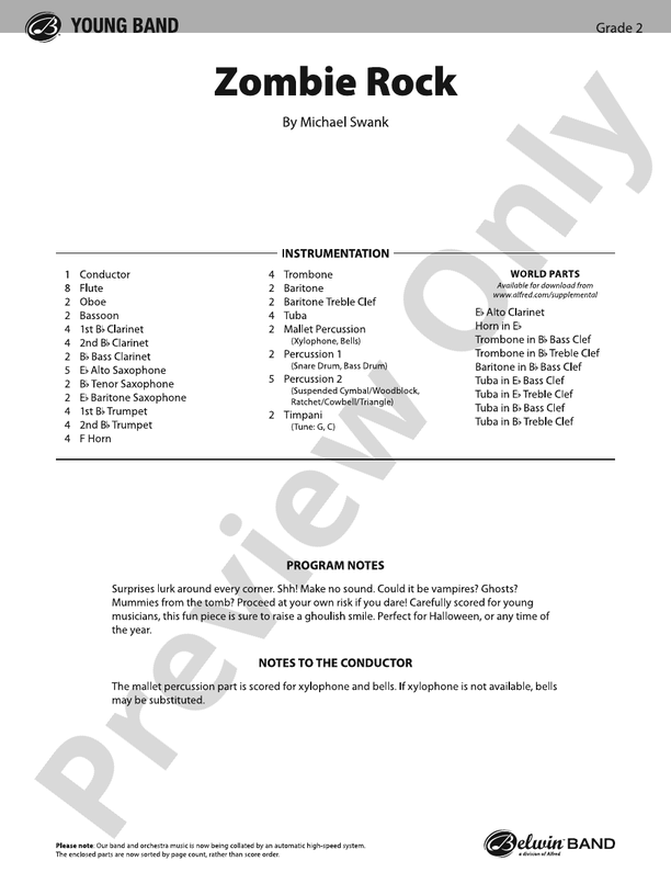 Zombie Rock - Concert Band Conductor Score & Parts (Digital Download)