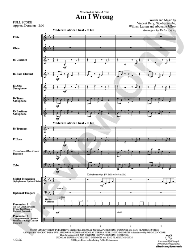 Am I Wrong - Concert Band Conductor Score & Parts (Digital Download)