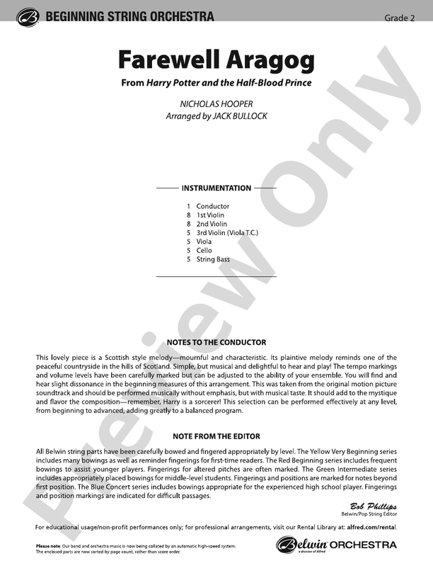 Farewell Aragog (from Harry Potter and the Half-Blood Prince) – String Orchestra Conductor Score & Parts (Digital Download)