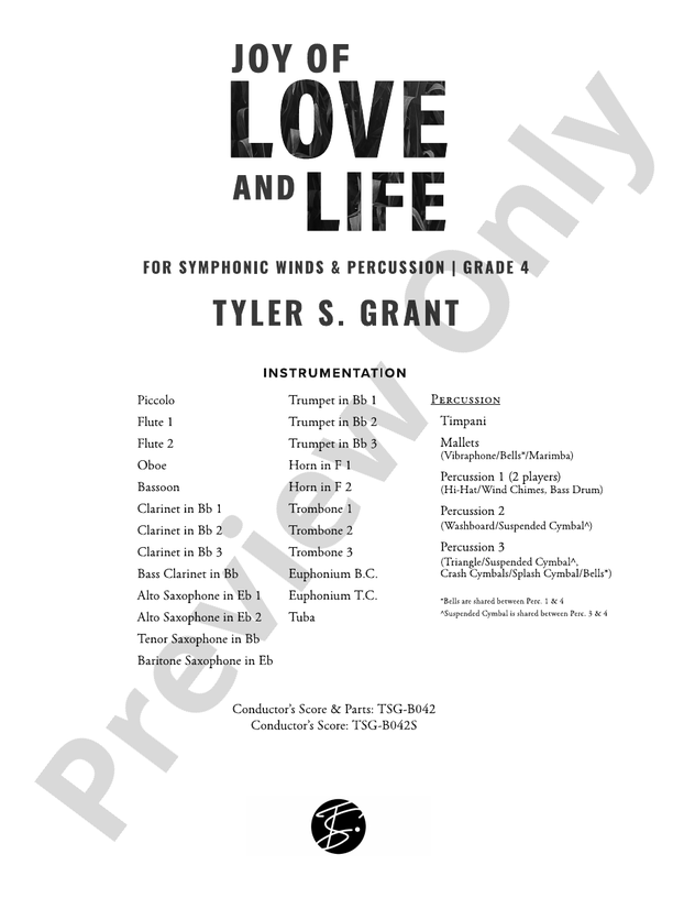 Joy of Love and Life - Concert Band Conductor Score & Parts(Digital Download)