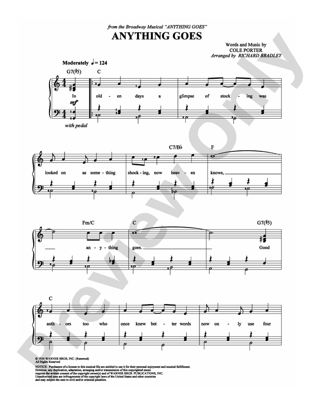 Anything Goes - Arr. Richard Bradley - Easy Piano (Digital Download)