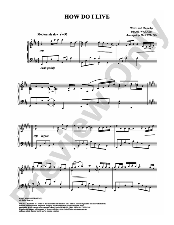 How Do I Live - Piano (Digital Download)