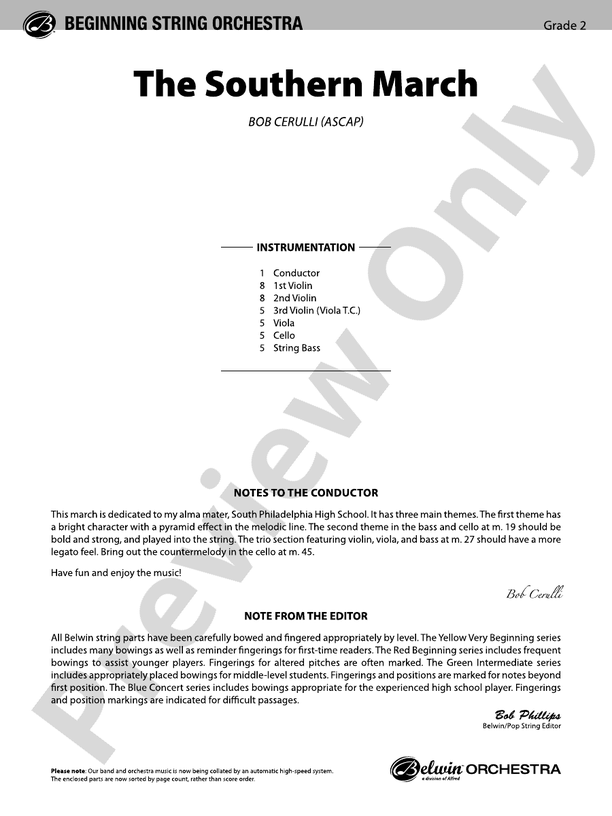 The Southern March – String Orchestra Conductor Score & Parts (Digital Download)