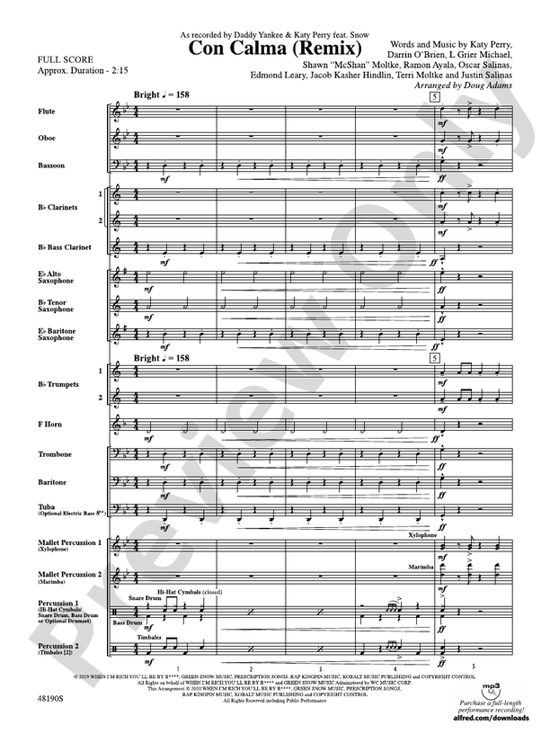 CON CALMA/REMIX/PYB 2 - Concert Band Conductor Score & Parts (Digital Download)
