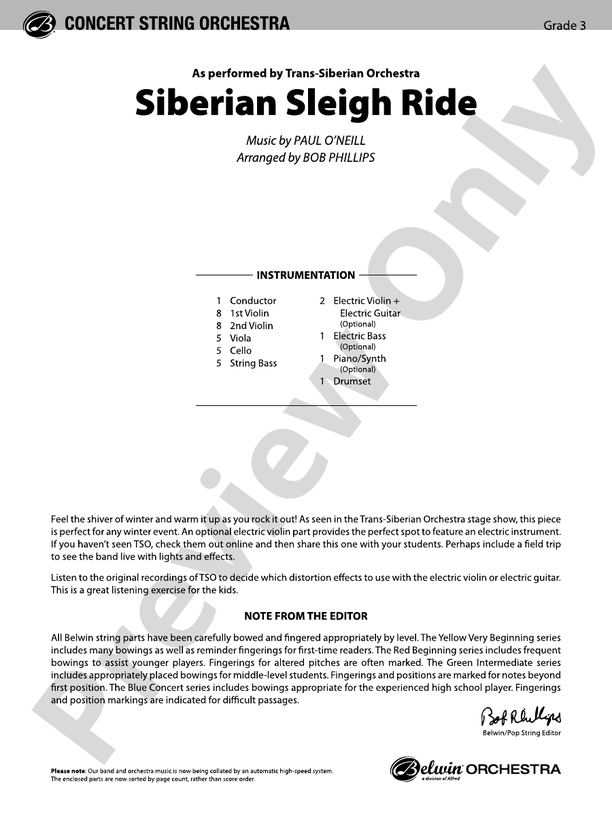 Siberian Sleigh Ride – String Orchestra Conductor Score & Parts (Digital Download)