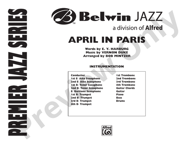 April in Paris (Grade 4.5) - Jazz Ensemble Conductor Score & Parts(Digital Download)