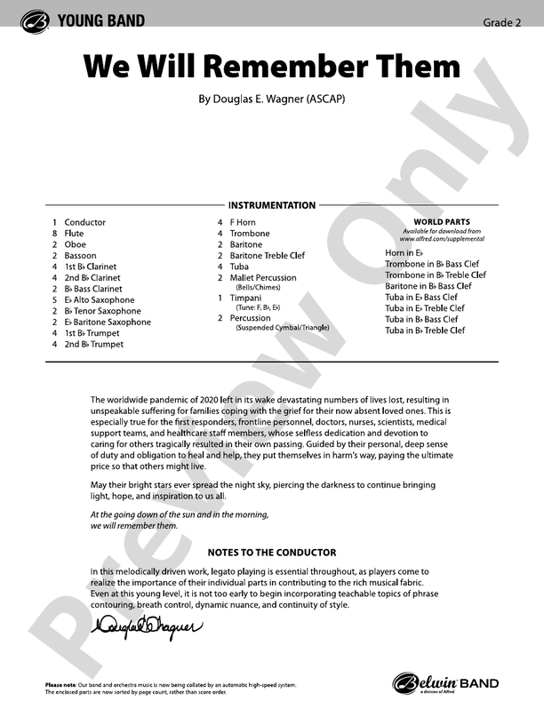 We Will Remember Them - Concert Band Conductor Score & Parts (Digital Download)