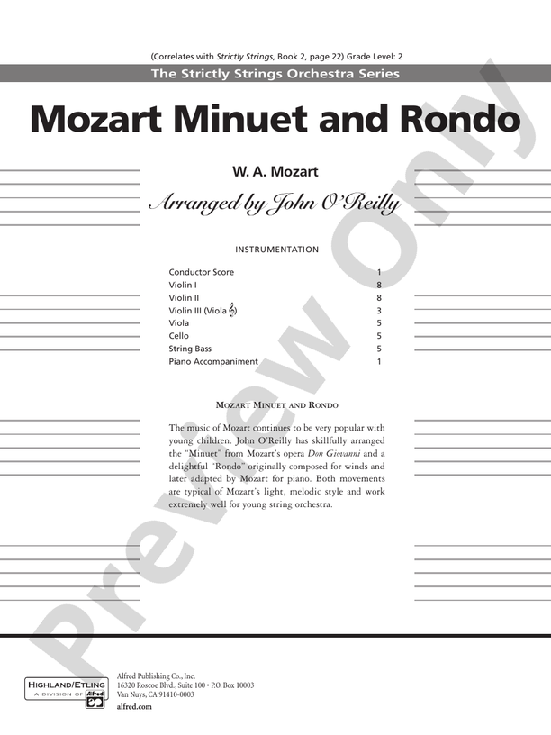 Mozart Minuet & Rondo – String Orchestra Conductor Score & Parts (Digital Download)