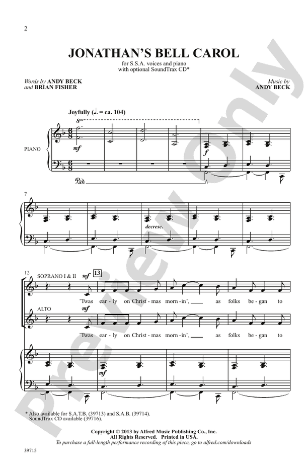 Jonathan's Bell Carol – SSA Choral Octavo (Digital Download)