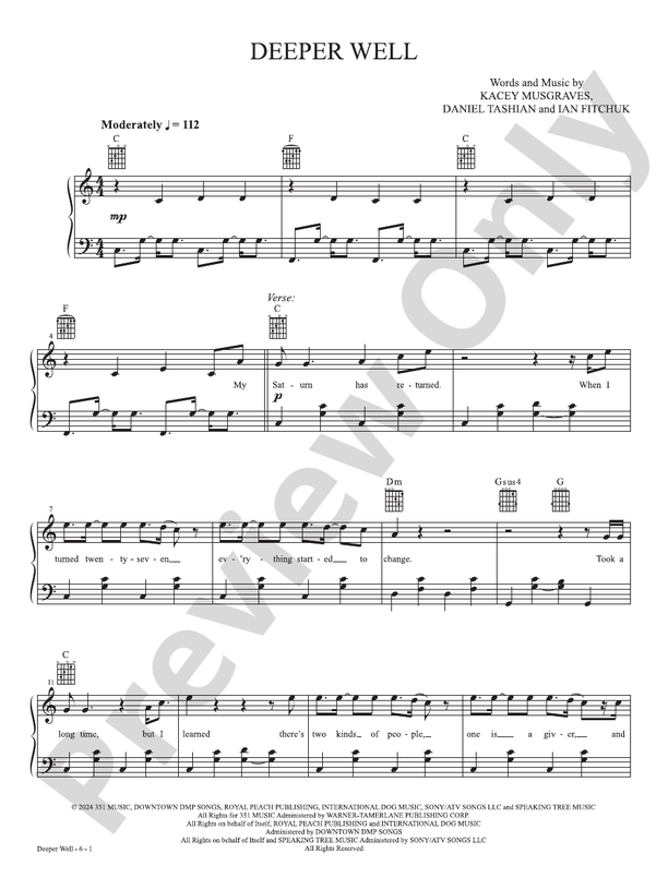 Deeper Well (From the studio album 'Deeper Well') - Piano (Digital Download)