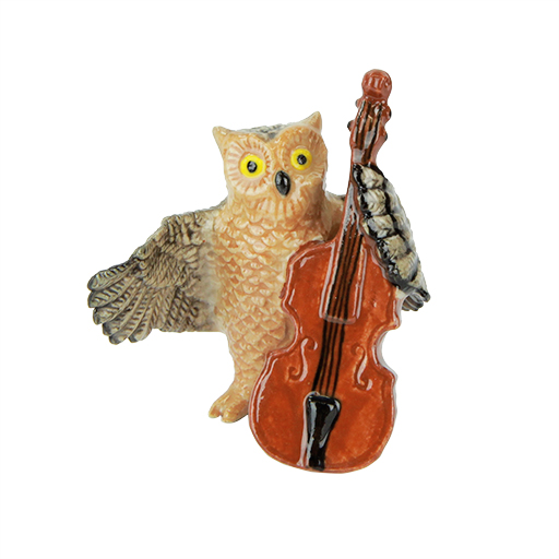 Music Owl Playing the Cello/Bass Porcelain Figurine