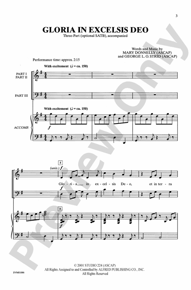 Gloria In Excelsis Deo – 3-Part (Opt. SATB) Choral Octavo (Digital Download)