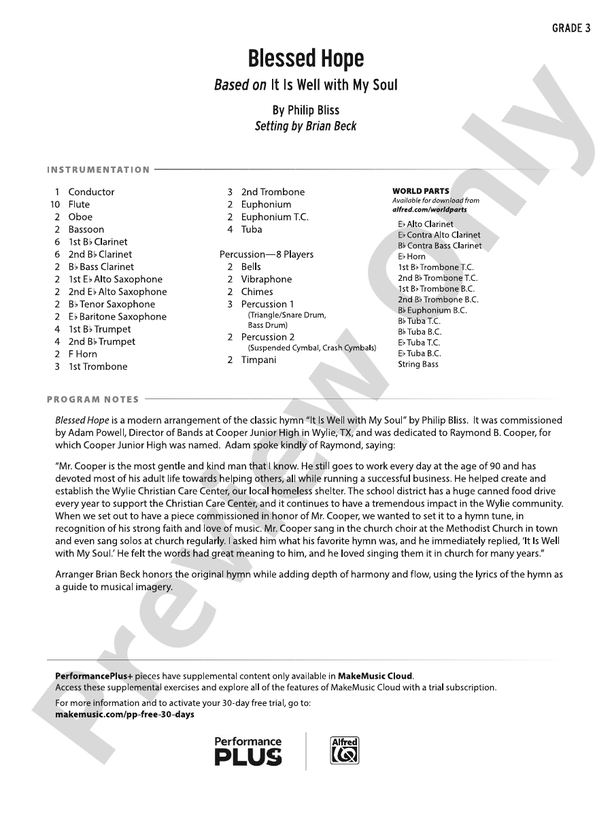 Blessed Hope – Concert Band Conductor Score & Parts (Digital Download)