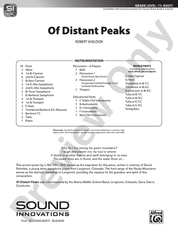 Of Distant Peaks - Concert Band Conductor Score & Parts (Digital Download)