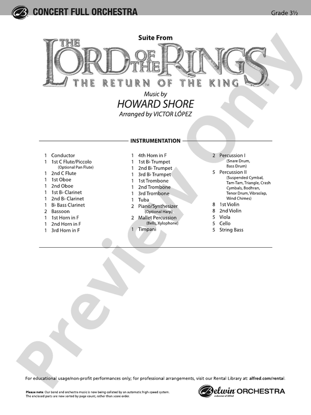 The Lord of the Rings: The Return of the King, Suite from – Full Orchestra Conductor Score & Parts (Digital Download)