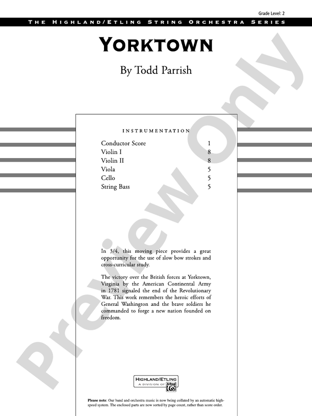 Yorktown - String Orchestra Conductor Score & Parts (Digital Download)