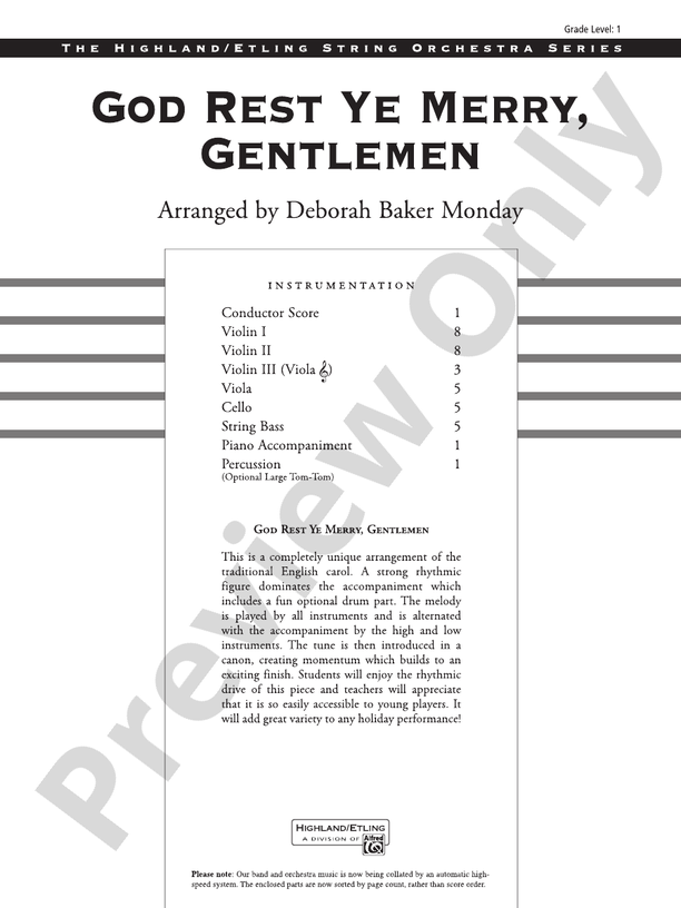 God Rest Ye Merry, Gentlemen (Grade 1) – String Orchestra Conductor Score & Parts (Digital Download)