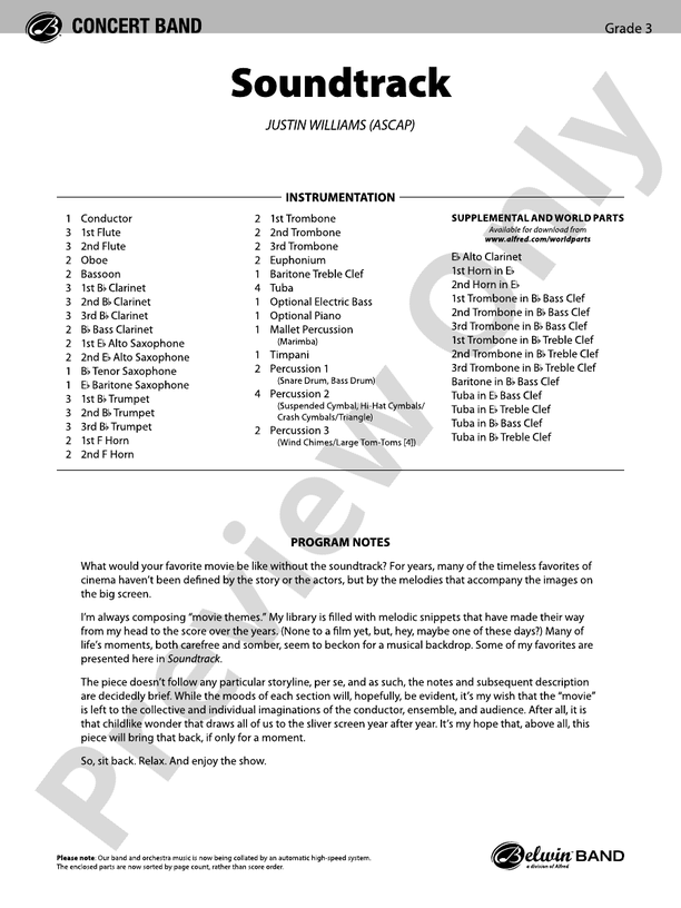 Soundtrack - Concert Band Conductor Score & Parts (Digital Download)