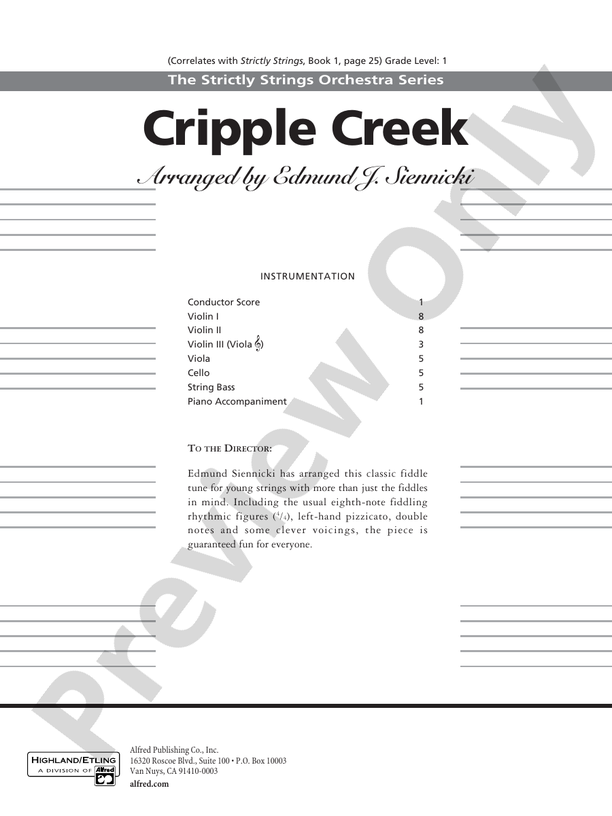 Cripple Creek – String Orchestra Conductor Score & Parts (Digital Download)